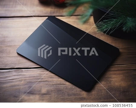 Black bank credit card on wooden table isolated AI Black bank credit card on wooden table isolated AI 108536455