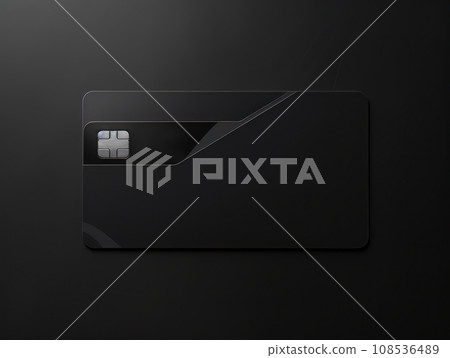Black bank card on black background isolated AI 108536489