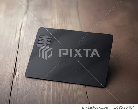 Black bank credit card on wooden table isolated AI 108536494
