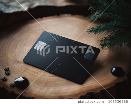 Black bank credit card on wooden table isolated AI Black bank credit card on wooden table isolated AI 108536586