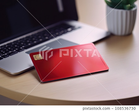 Red bank credit card on office desk with laptop AI Red bank credit card on office desk with laptop AI 108536730