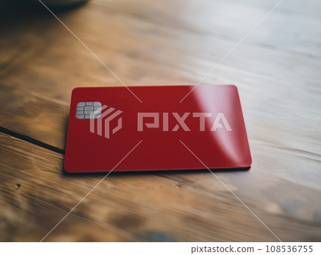 Red bank credit card on wooden table isolated AI Red bank credit card on wooden table isolated AI 108536755