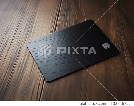 Black bank credit card on wooden table isolated AI 108536792