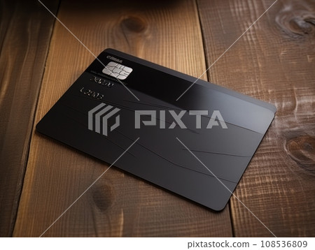 Black bank credit card on wooden table isolated AI Black bank credit card on wooden table isolated AI 108536809