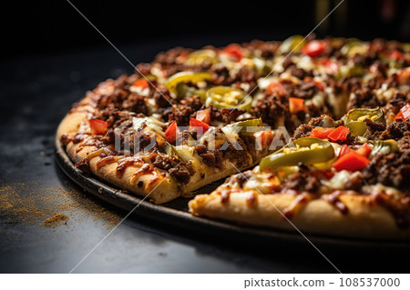 Philly cheesesteak original pizza, hot cheese close up Philly cheesesteak original pizza, hot cheese close up 108537000