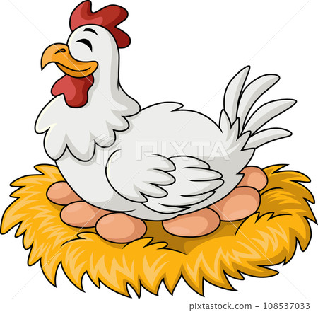 Cute hen cartoon in nest with egg 108537033