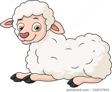 Cute baby sheep cartoon on white background 108537045