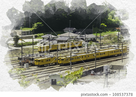 Watercolor style JR Niimi Station Niimi Station Depot Niimi City, Okayama Prefecture 108537378