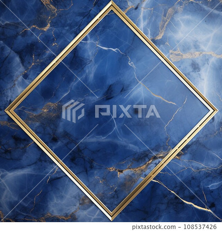 藍色大理石背景和金色鑽石框架。優雅的方形抽像模板。 AI生成影像 108537426