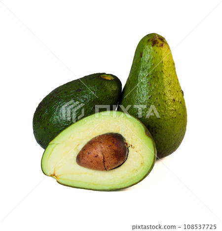 Avocado isolated on white background. avocado sliced closeup. 108537725