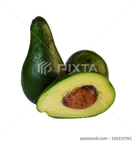 Avocado isolated on white background. avocado sliced closeup. 108537761