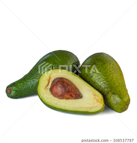 Avocado isolated on white background. avocado sliced closeup. 108537787