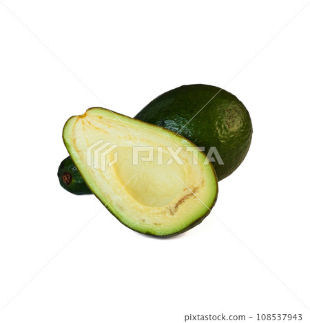 Avocado isolated on white background. avocado sliced closeup. 108537943