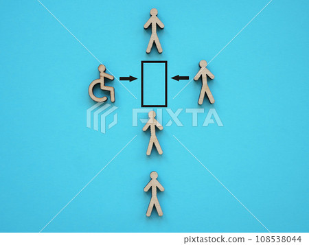 Team and disabled person figures as symbol of inclusivity in the company. 108538044