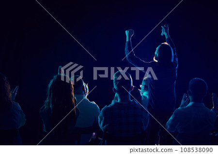 Man, motivated employee attending business meeting, conference with colleagues, growing professional skills Man, motivated employee attending business meeting, conference with colleagues, growing professional skills 108538090