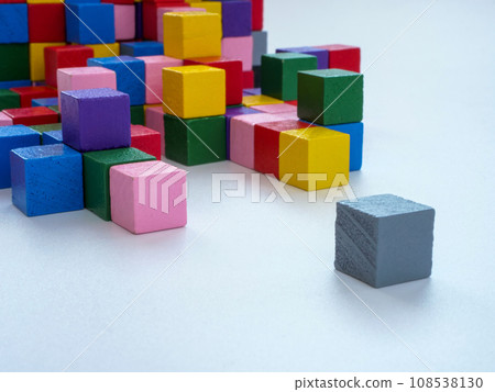 Colored cubes opposite gray. Being different or depression concept. 108538130