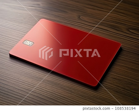 Red bank credit card on wooden table isolated AI 108538194