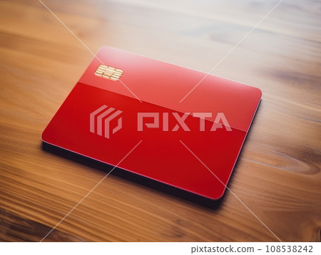 Red bank credit card on wooden table isolated AI Red bank credit card on wooden table isolated AI 108538242