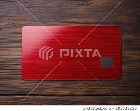 Red bank credit card on wooden table isolated AI 108538250