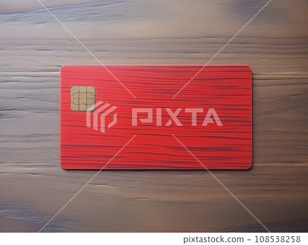 Red bank credit card on wooden table isolated AI 108538258