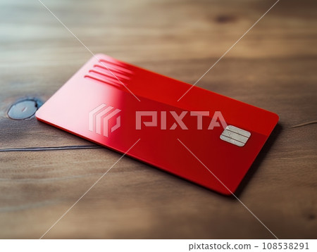 Red bank credit card on wooden table isolated AI 108538291