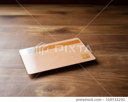Brown bank credit card on wooden table isolated AI 108538292