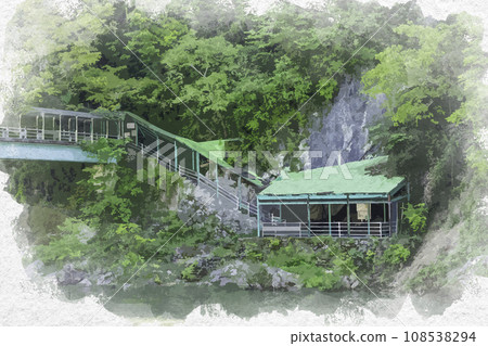 Watercolor style Ikura Cave entrance Niimi City, Okayama Prefecture Watercolor style Ikura Cave entrance Niimi City, Okayama Prefecture 108538294
