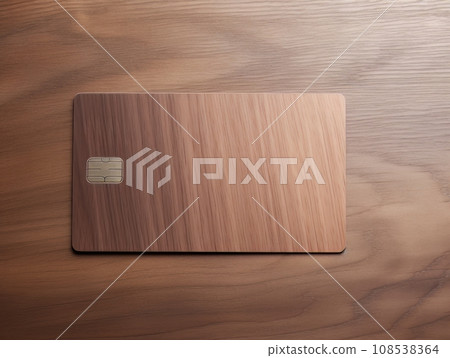 Brown bank credit card on wooden table isolated AI 108538364