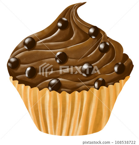 chocolate cupcake with chocolate chips on top of it 108538722
