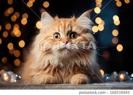 Cute red tabby cat on bokeh background Cute red tabby cat on bokeh background 108538945