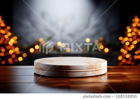 Christmas festive podium for displaying product or cosmetics against bokeh Christmas tree light Christmas festive podium for displaying product or cosmetics against bokeh Christmas tree light 108538950