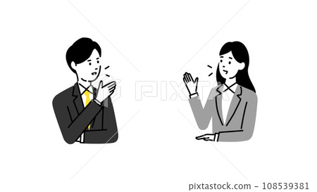 Illustration, vector of a man and woman actively exchanging opinions, young businessmen Illustration, vector of a man and woman actively exchanging opinions, young businessmen 108539381