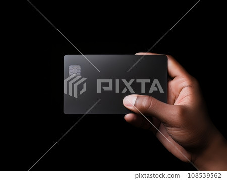 Male hand holding a black bank card on a black background AI Male hand holding a black bank card on a black background AI 108539562