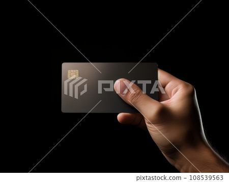 Male hand holding a black bank card on a black background AI Male hand holding a black bank card on a black background AI 108539563