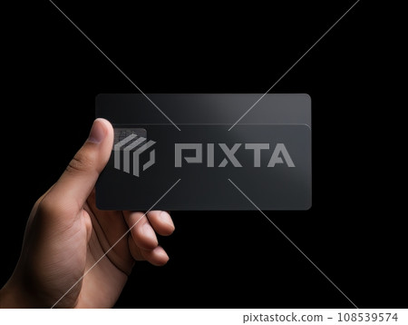 Male hand holding a black bank card on a black background AI Male hand holding a black bank card on a black background AI 108539574