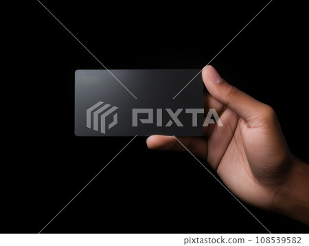 Male hand holding a black bank card on a black background AI Male hand holding a black bank card on a black background AI 108539582