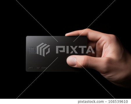 Male hand holding a black bank card on a black background AI Male hand holding a black bank card on a black background AI 108539610