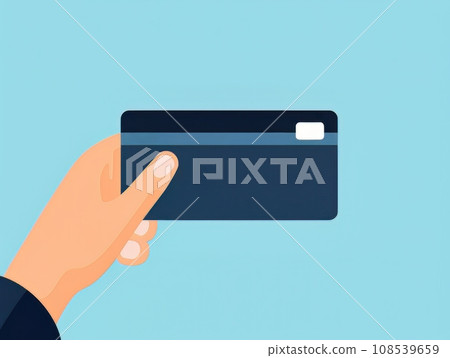 Cartoon Male hand holding a black bank card on a blue background AI Cartoon Male hand holding a black bank card on a blue background AI 108539659