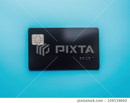 Black bank card on blue background isolated AI Black bank card on blue background isolated AI 108539660