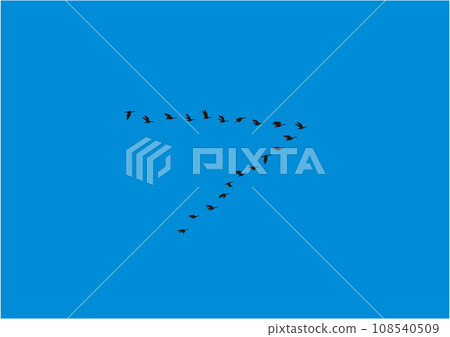數十隻候鳥在藍天飛翔的插畫 108540509