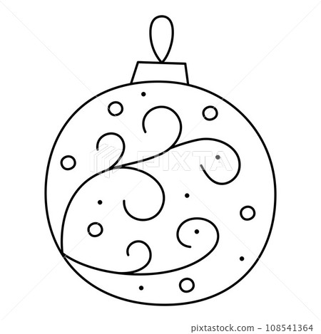 Doodle Christmas ball with abstract pattern and circles. Vector black and white clipart illustration. Doodle Christmas ball with abstract pattern and circles. Vector black and white clipart illustration. 108541364