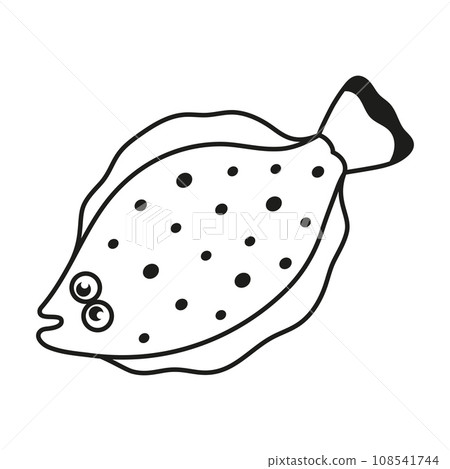 outline vector illustration with cartoon flounder 108541744