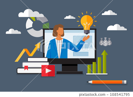 Goals and objectives, sales growth and successful teamwork. Business motivation. Finance target. Solution searching with new idea , creative plan, business training with team leader in computer 108541795