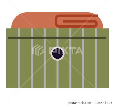 Box of linen or towels. Home laundry concept. Household items. Container with textile. Empty, full of dirty laundry, full of clean clothes. Interior element. Green cardboard box isolated on white Box of linen or towels. Home laundry concept. Household items. Container with textile. Empty, full of dirty laundry, full of clean clothes. Interior element. Green cardboard box isolated on white 108541843