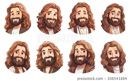 Cutie Jesus Christ in cartoon style. Isolated Joshua cute portraits on white background 108541884
