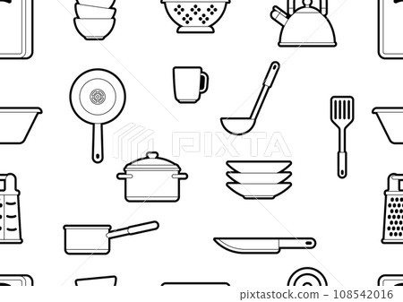 Pattern with kitchen utensils. Cooking tools for restaurant. 108542016