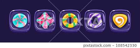 Colorful Glossy Candies of Various Shapes Vector Set 108542330