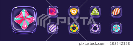 Colorful Glossy Candies of Various Shapes Vector Set 108542338