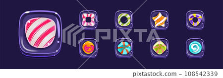 Colorful Glossy Candies of Various Shapes Vector Set 108542339