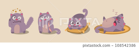 Cute Grey Fat Kitten Engaged in Different Activity Vector Set 108542386